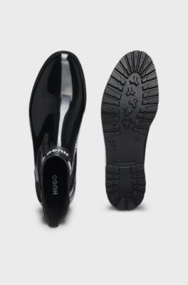 Glossy Chelsea rain boots with logo patch, Black
