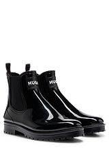 Glossy Chelsea rain boots with logo patch, Black