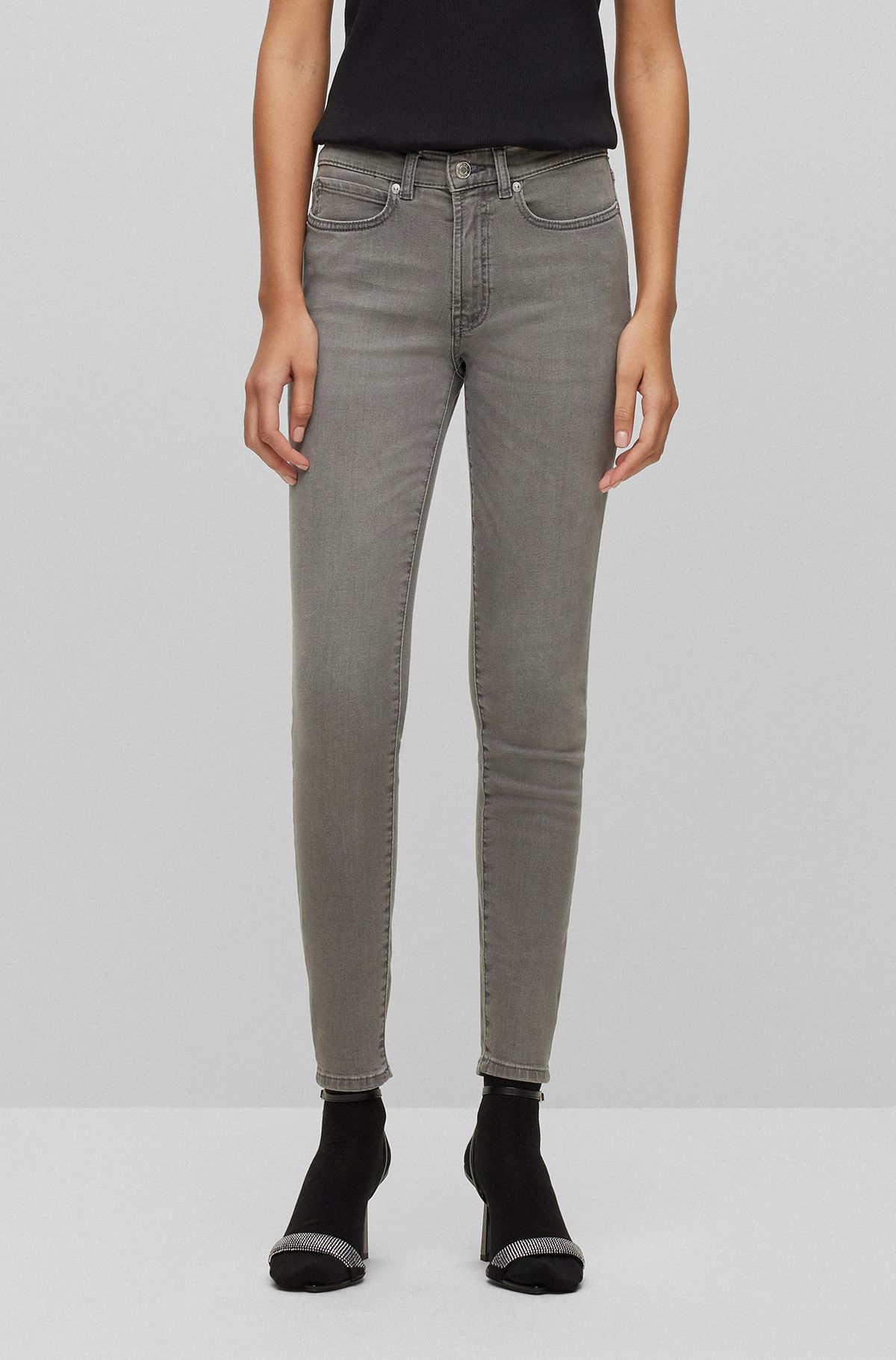 Extra-slim-fit jeans in grey stretch denim, Grey