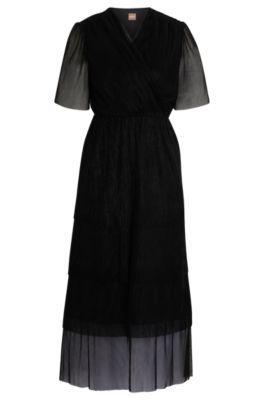 BOSS - スリムフィット Vネックドレス メタリックファブリック 