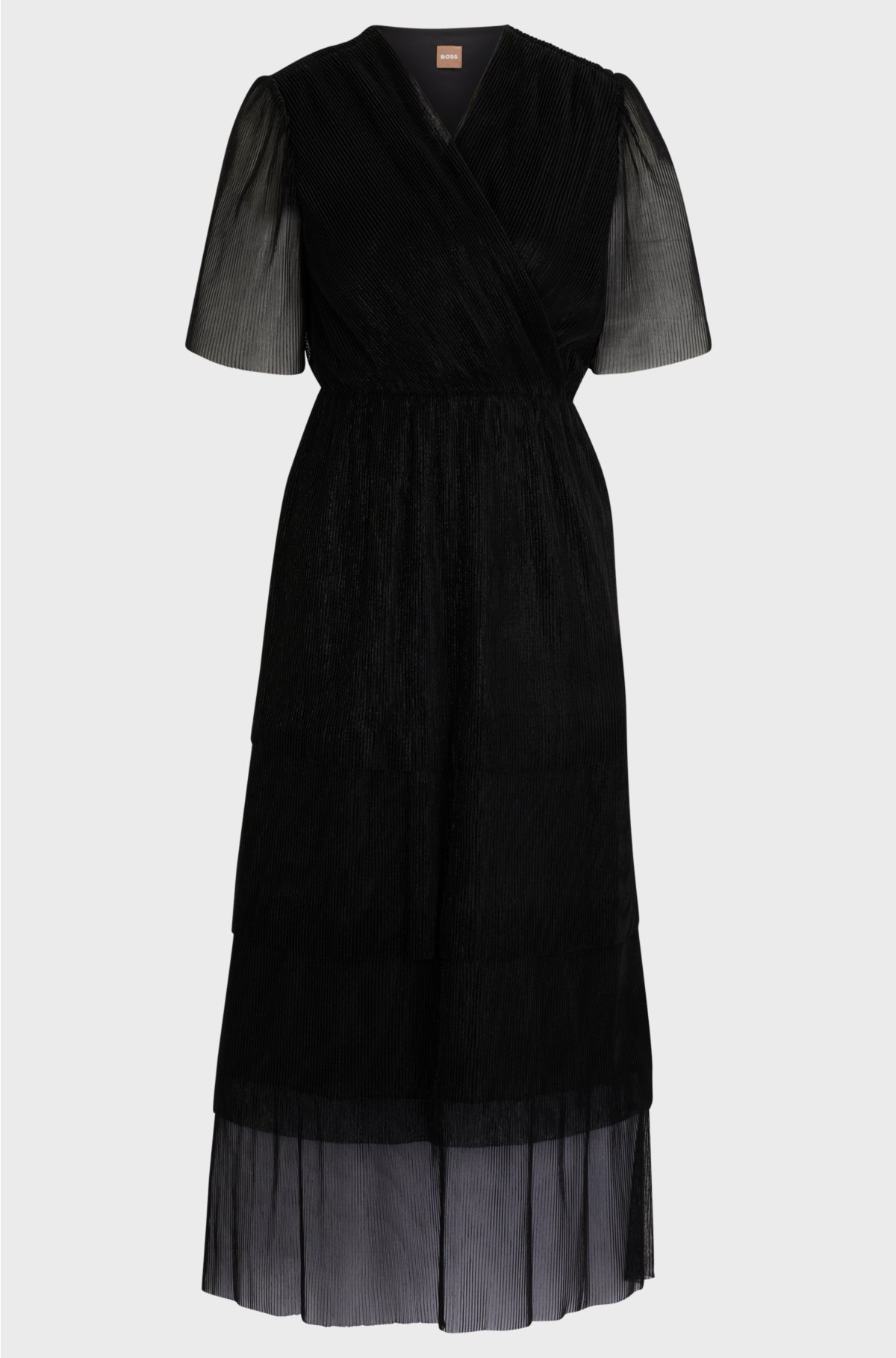 Slim-fit V-neck dress in metallic fabric, Black