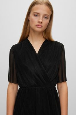 BOSS - スリムフィット Vネックドレス メタリックファブリック 