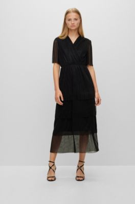 BOSS - スリムフィット Vネックドレス メタリックファブリック 