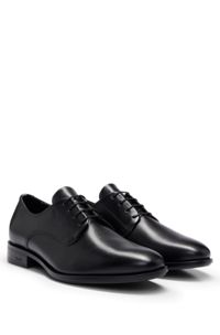 Derby shoes in leather with embossed logo, Black