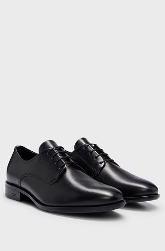 Leather Derby shoes with signature trims, Black