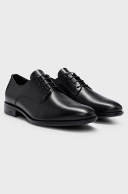 Leather Derby shoes with signature trims, Black