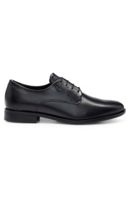 Leather Derby shoes with signature trims, Black