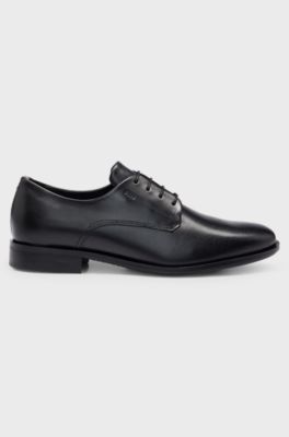 Leather Derby shoes with signature trims, Black