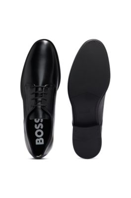 Leather Derby shoes with signature trims, Black