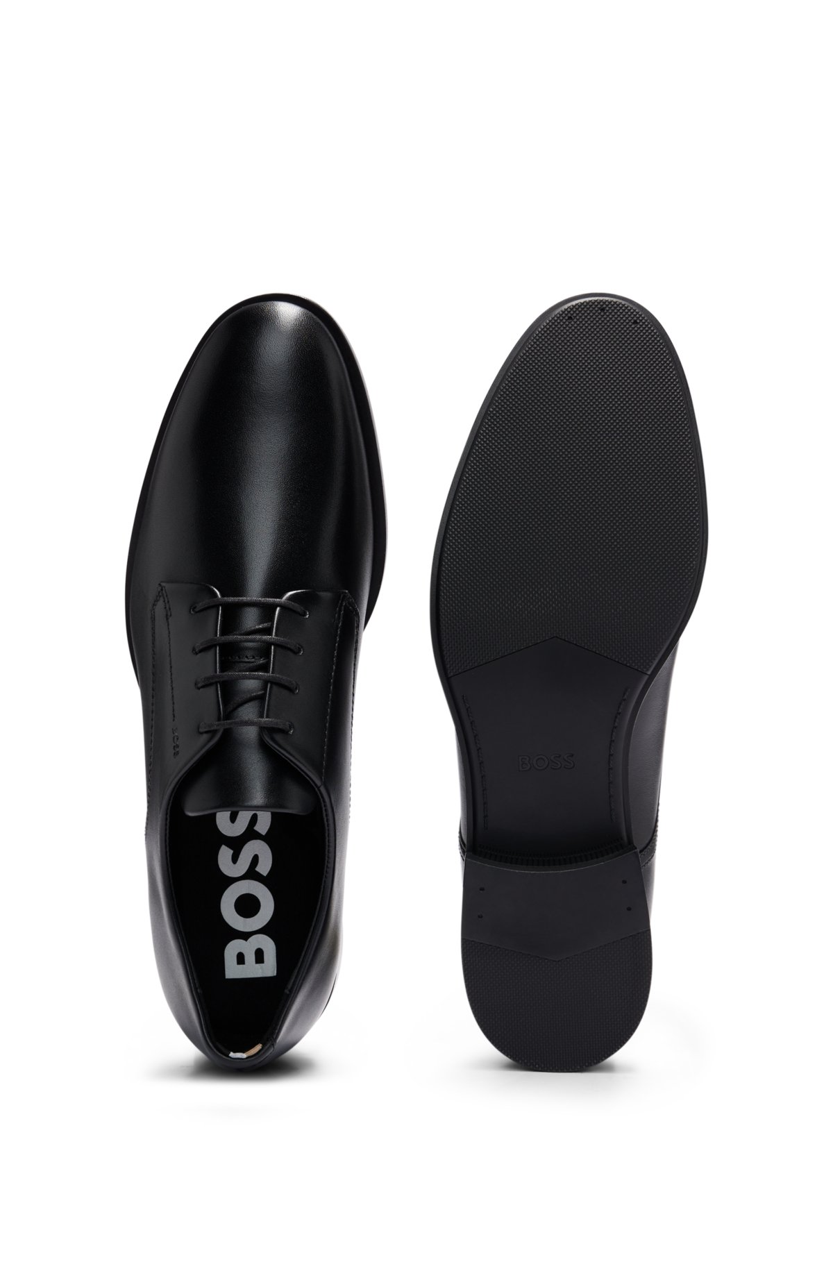 Zapatos business HUGO BOSS Hombre  Zapatos Derby en piel estampada con  detalles de la marca Negro — Jasan Pictures
