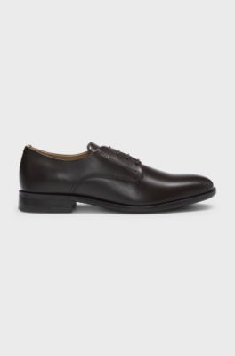 Leather Derby shoes with signature trims, Dark Brown