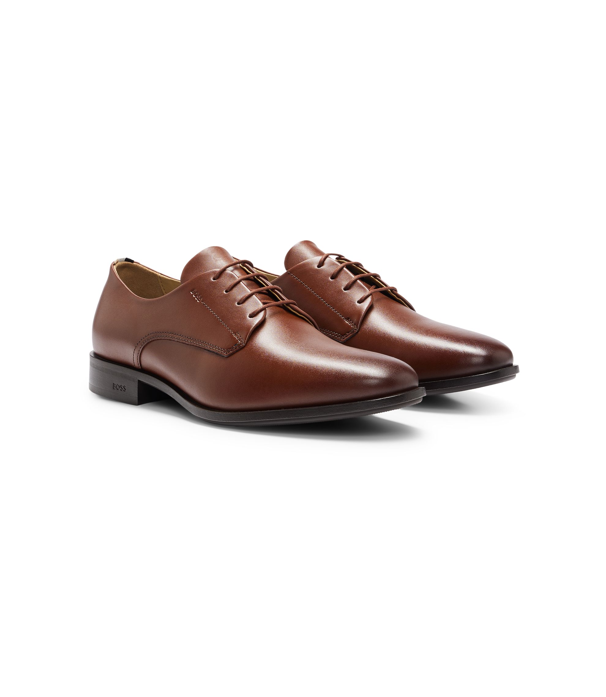 BOSS Hugo Boss derby shoes in burnished leather 
size 10 1/2 B21 BOSS - Derby shoes in leather with cap toe - Dark Brown main image 3