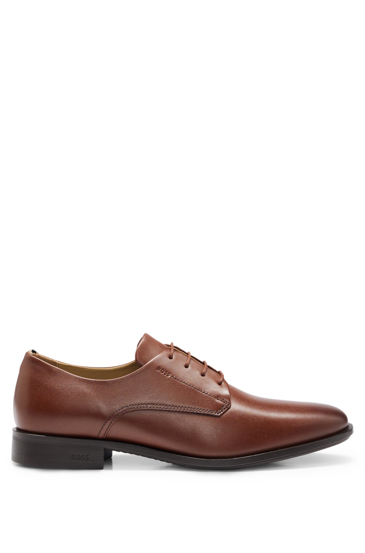 Derby shoes in leather with embossed logo, Dark Brown