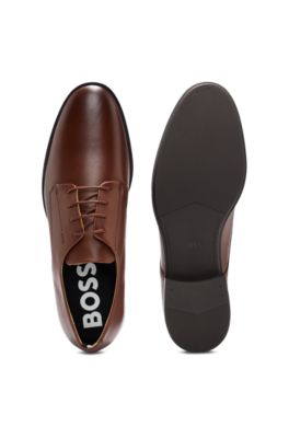 Leather Derby shoes with signature trims, Brown