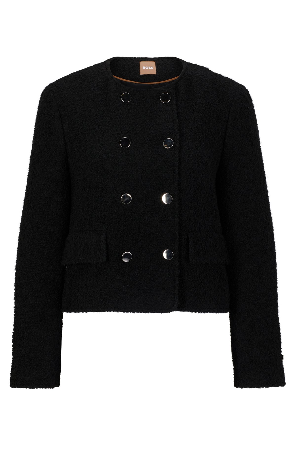 Slim-Fit Jacke aus Tweed mit zweireihiger Knopfleiste, Schwarz