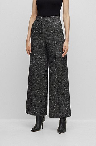 Regular-fit high-waisted trousers in structured tweed, Dark Grey
