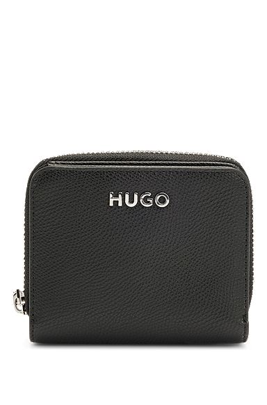 Grained ziparound wallet with logo lettering, Black
