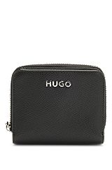 Grained ziparound wallet with logo lettering, Black