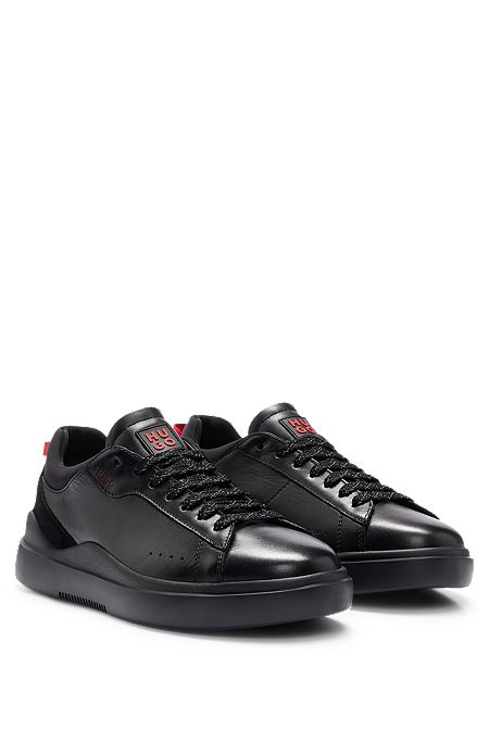 Leather cupsole trainers with suede trims, Black