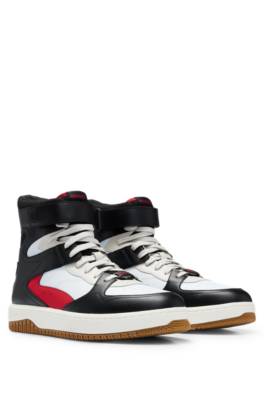 Hugo Boss Basketball-inspired High-top Trainers With Leather And Mesh In White