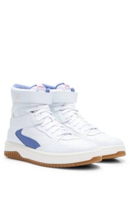 Hugo Boss Basketball-inspired High-top Trainers With Leather And Mesh In White