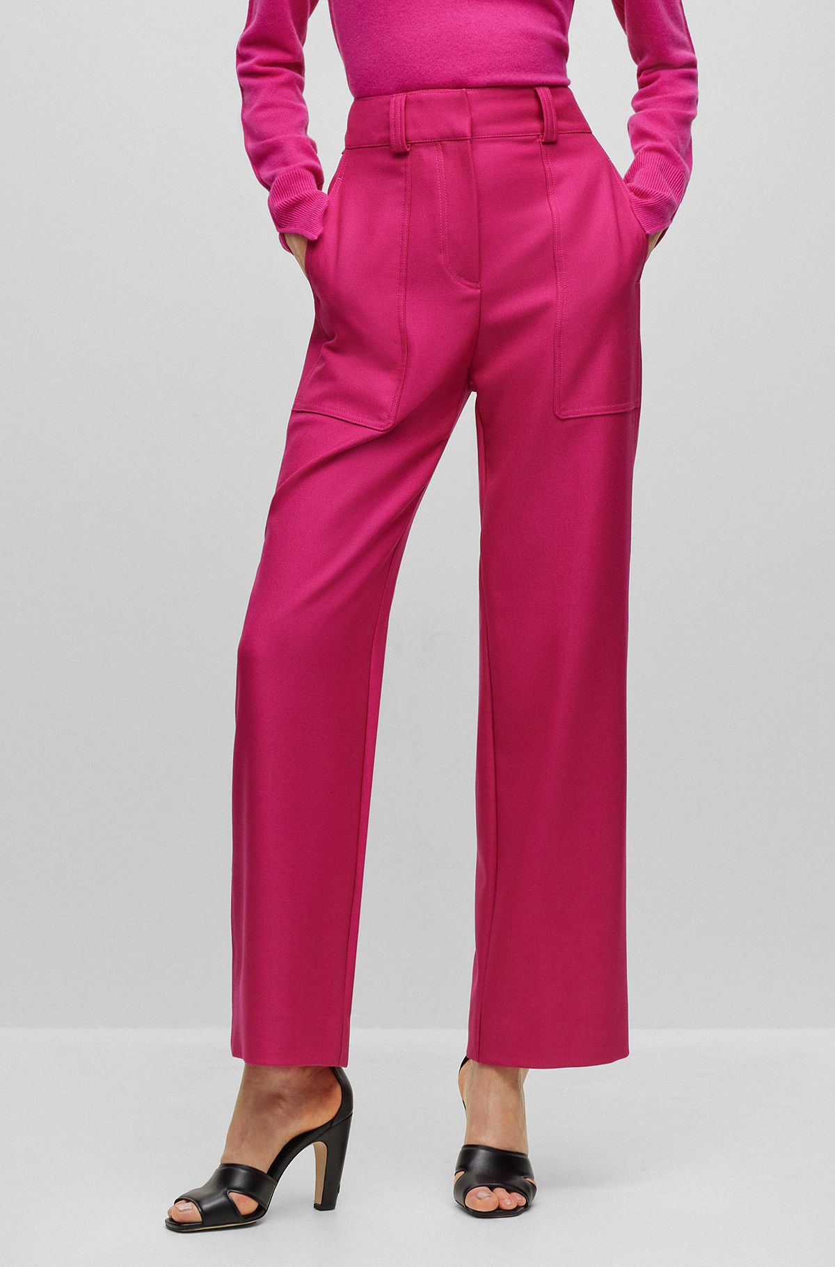 Regular-fit trousers in virgin-wool twill, Dark pink