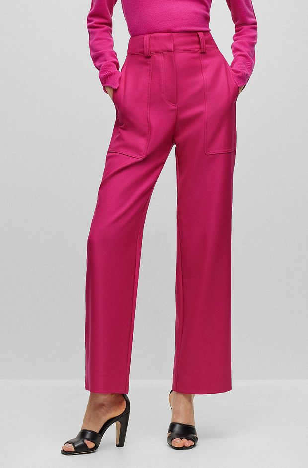 Regular-fit trousers in virgin-wool twill, Dark pink