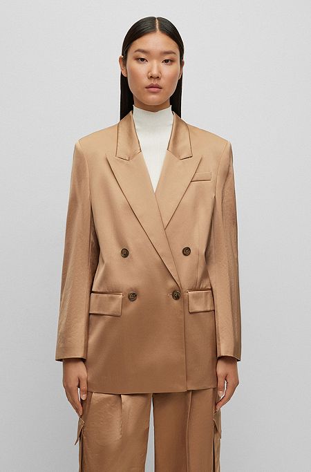 Oversized-fit jacket in a crinkle-effect cotton blend, Beige
