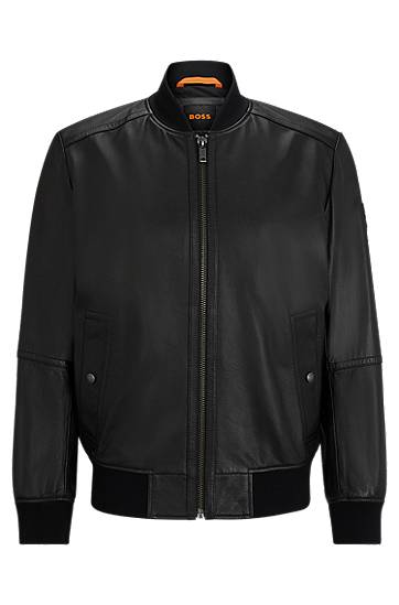 Regular-fit jacket in textured soft-touch leather, Hugo boss