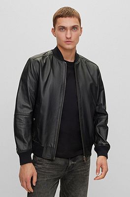 BOSS - Veste Regular Fit en cuir texturé doux au toucher