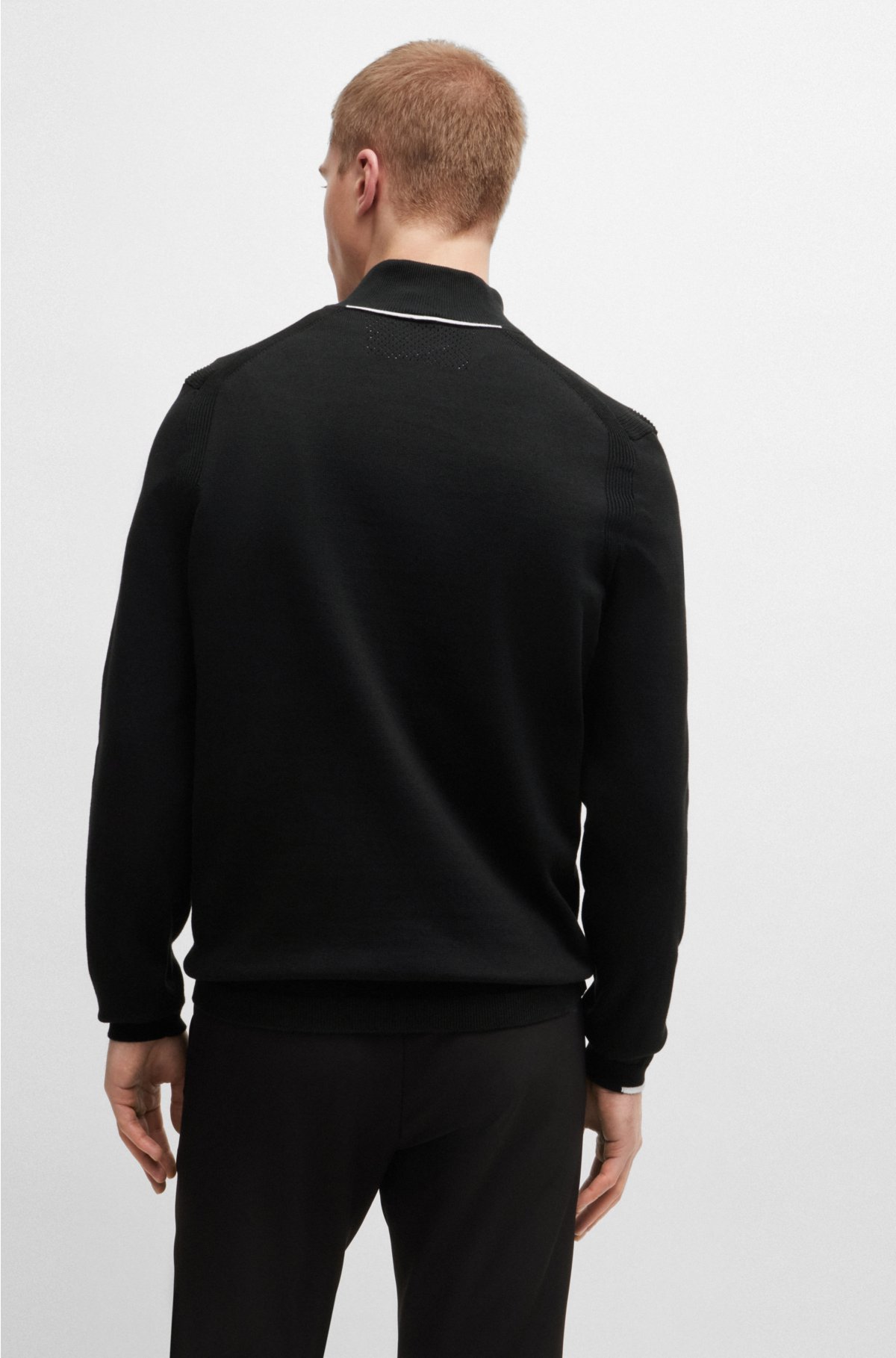 BOSS - Cotton-blend zip-neck sweater with logo print