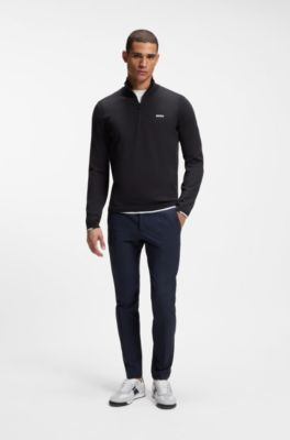 Cotton-blend zip-neck sweater with logo print, Dark Blue