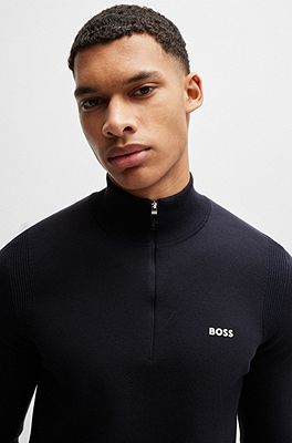 BOSS - コットンブレンド ジップネックセーター ロゴプリント