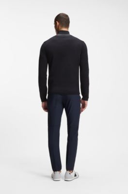 Cotton-blend zip-neck sweater with logo print, Dark Blue