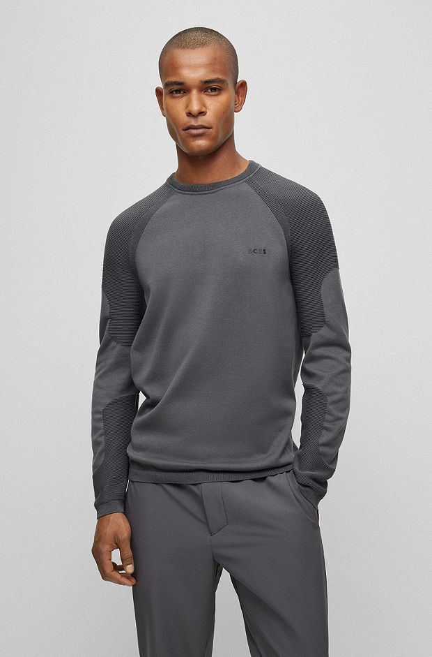 Cotton-blend regular-fit sweater with logo detail, Dark Grey