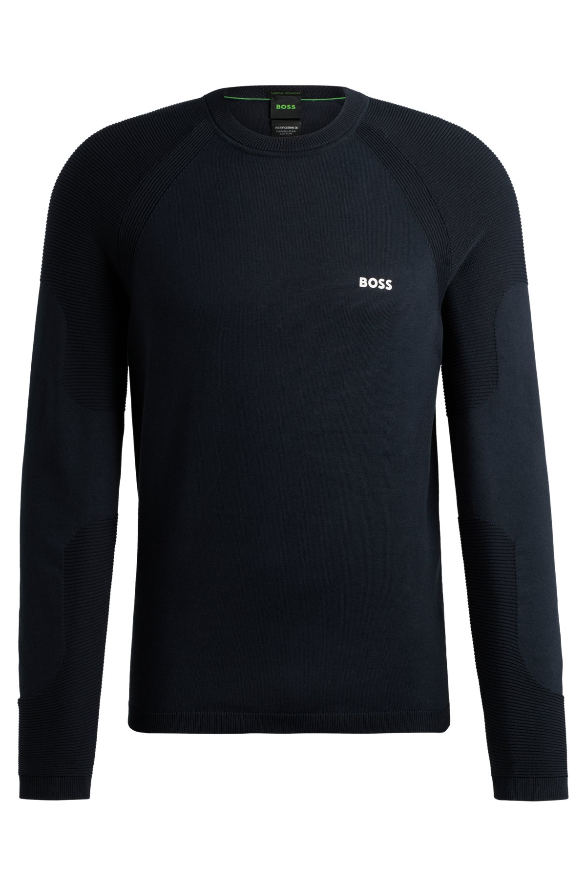Cotton-blend regular-fit sweater with logo detail, Dark Blue