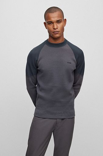 Thermo-regulating regular-fit sweater with logo print, Dark Grey
