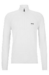 Cotton-blend zip-neck sweater with logo detail, White