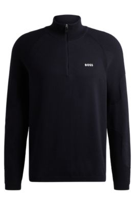 BOSS - Cotton-blend zip-neck sweater with logo detail