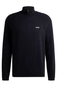 Cotton-blend zip-neck sweater with logo detail, Dark Blue