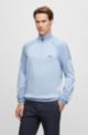 Cotton-blend zip-neck sweater with logo detail, Light Blue