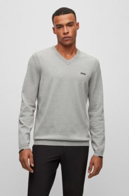 BOSS - Cotton-blend V-neck sweater with logo print