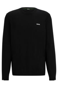 Cotton-blend regular-fit sweater with logo print, Black