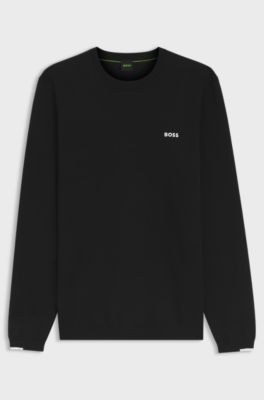 Cotton-blend regular-fit sweater with logo print, Black