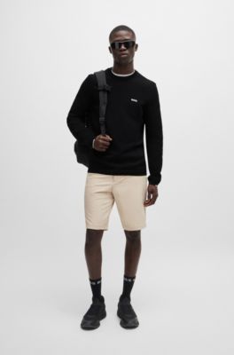 Cotton-blend regular-fit sweater with logo print, Black