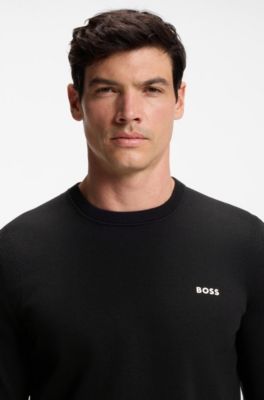 Cotton-blend regular-fit sweater with logo print, Black