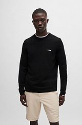 Cotton-blend regular-fit sweater with logo print, Black
