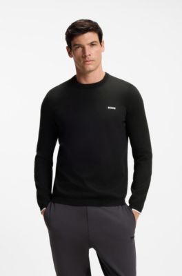 Cotton-blend regular-fit sweater with logo print, Black