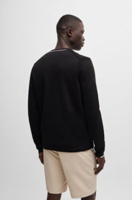 Cotton-blend regular-fit sweater with logo print, Black