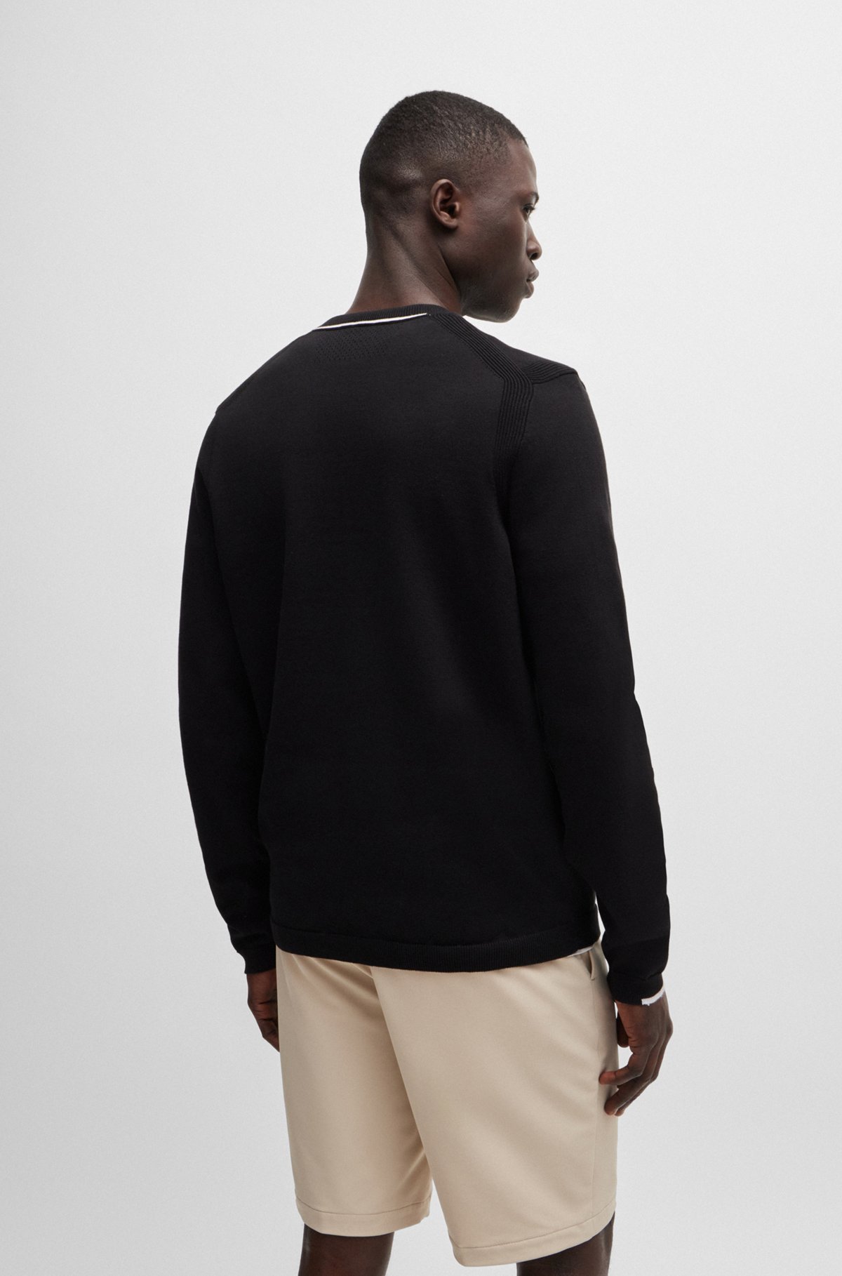 Cotton-blend regular-fit sweater with logo detail, Black